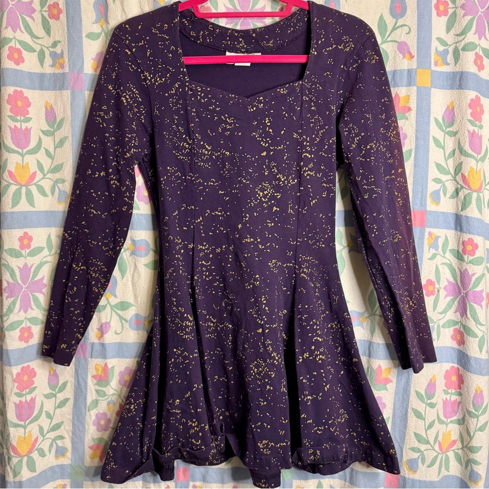 Vintage “No Appointment Necessary” Purple Gold Speckled Long Sleeve Tunic Top